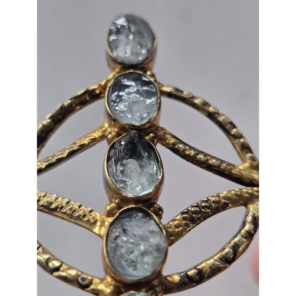 Vintage Gold-Tone 5 Stone Cuff Bracelet Textured Raw Uncut Gemstones Bezel Set - Picture 7 of 11